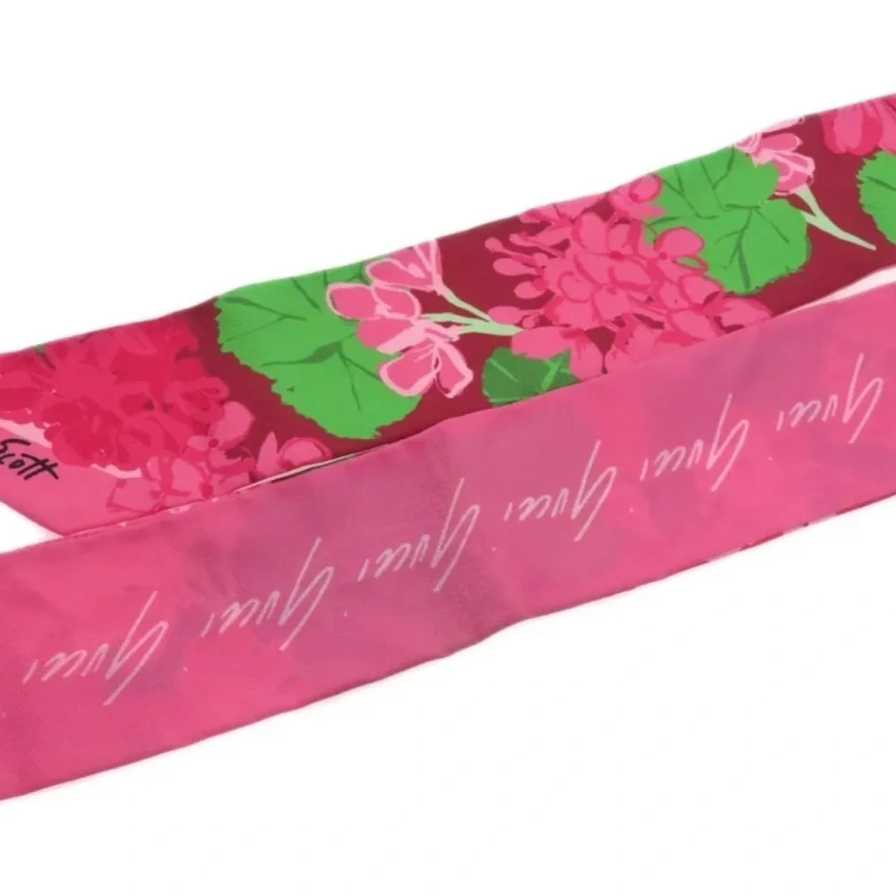 Gucci Silk Pink Floral Print Ken Scott Twilly Neck Bow Scarf